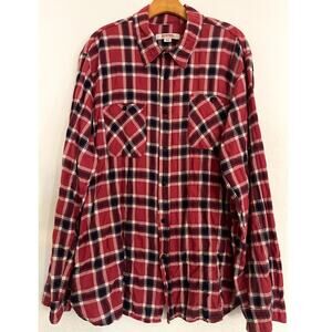 Birdwell Beach Britches Shirt Men XXL Red Plaid Long Sleeve Cotton Lightweight